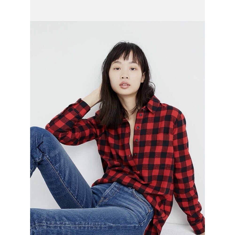 Madewell Womens Flannel Popover Shirt in Buffalo Check Red Black Size Small